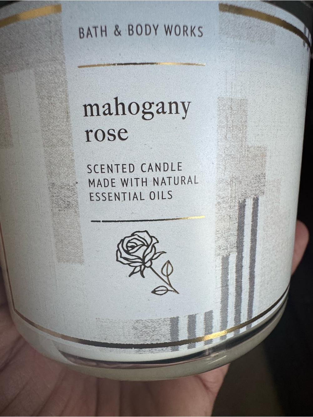 Bath & Body Works Mahogany Rose Candle - Cream & Gold Accents